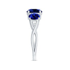 3 CT Lab Created Blue Sapphire Three Stone Engagement Ring Lab Created Blue Sapphire - ( AAAA ) - Quality - Rosec Jewels