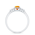 Pear Shape Orange Sapphire Solitaire Ring with Diamond Trio Orange Sapphire - ( AAA ) - Quality - Rosec Jewels