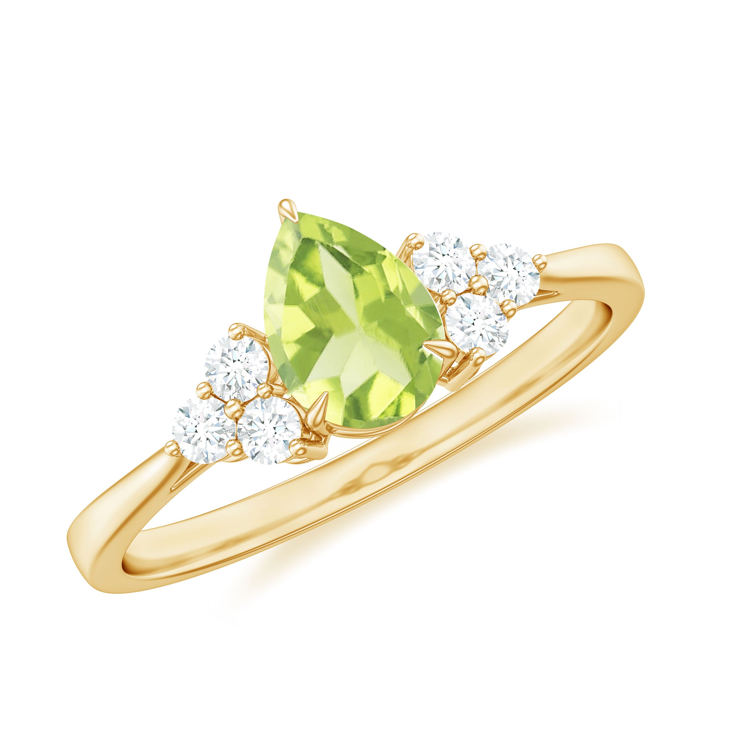 Pear Cut Peridot Solitaire Ring with Diamond Trio Peridot - ( AAA ) - Quality - Rosec Jewels