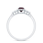 Pear Shaped Rhodolite Solitaire Ring with Diamond Trio Rhodolite - ( AAA ) - Quality - Rosec Jewels