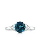 Round London Blue Topaz Solitaire Ring with Diamond Trio London Blue Topaz - ( AAA ) - Quality - Rosec Jewels