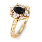 Vintage Inspired Black Spinel Floral Engagement Ring with Diamond Black Spinel - ( AAA ) - Quality - Rosec Jewels