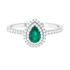 Pear Shape Emerald Engagement Ring with Diamond Double Halo Emerald - ( AAA ) - Quality - Rosec Jewels