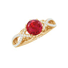 Classic Created Ruby and Diamond Crossover Engagement Ring with Diamond Lab Created Ruby - ( AAAA ) - Quality - Rosec Jewels