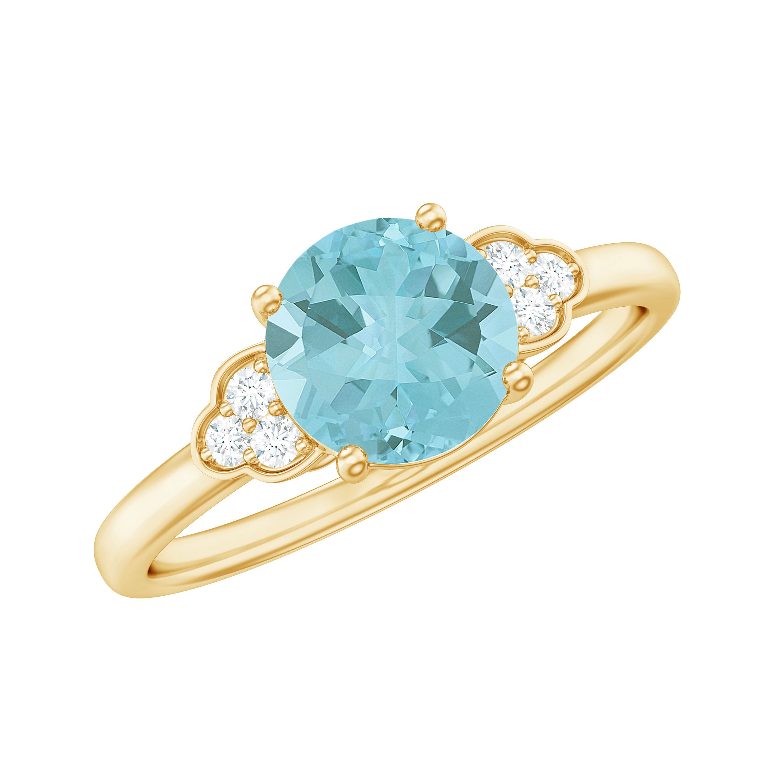 Sky Blue Topaz Solitaire Engagement Ring with Diamond Trio Sky Blue Topaz - ( AAA ) - Quality - Rosec Jewels