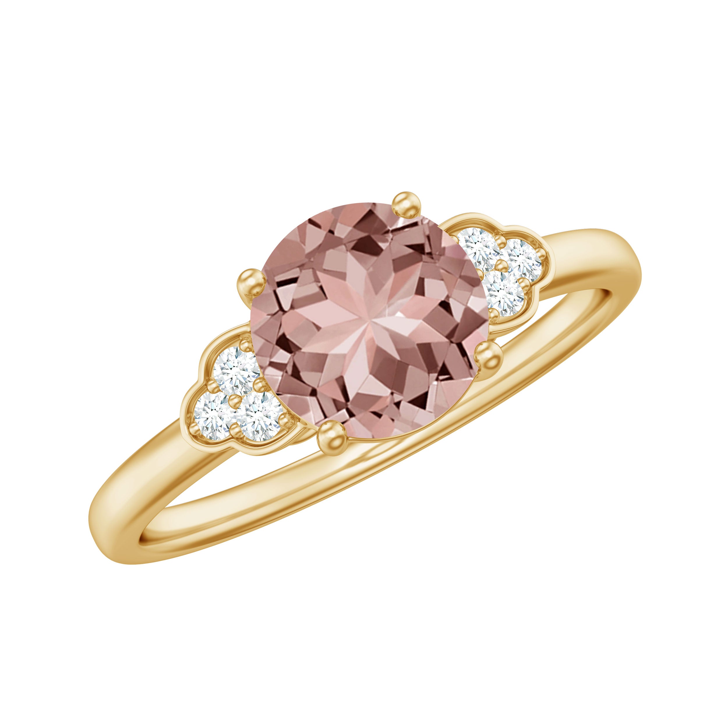 1.25 CT Round Morganite Solitaire Engagement Ring with Diamond Morganite - ( AAA ) - Quality - Rosec Jewels