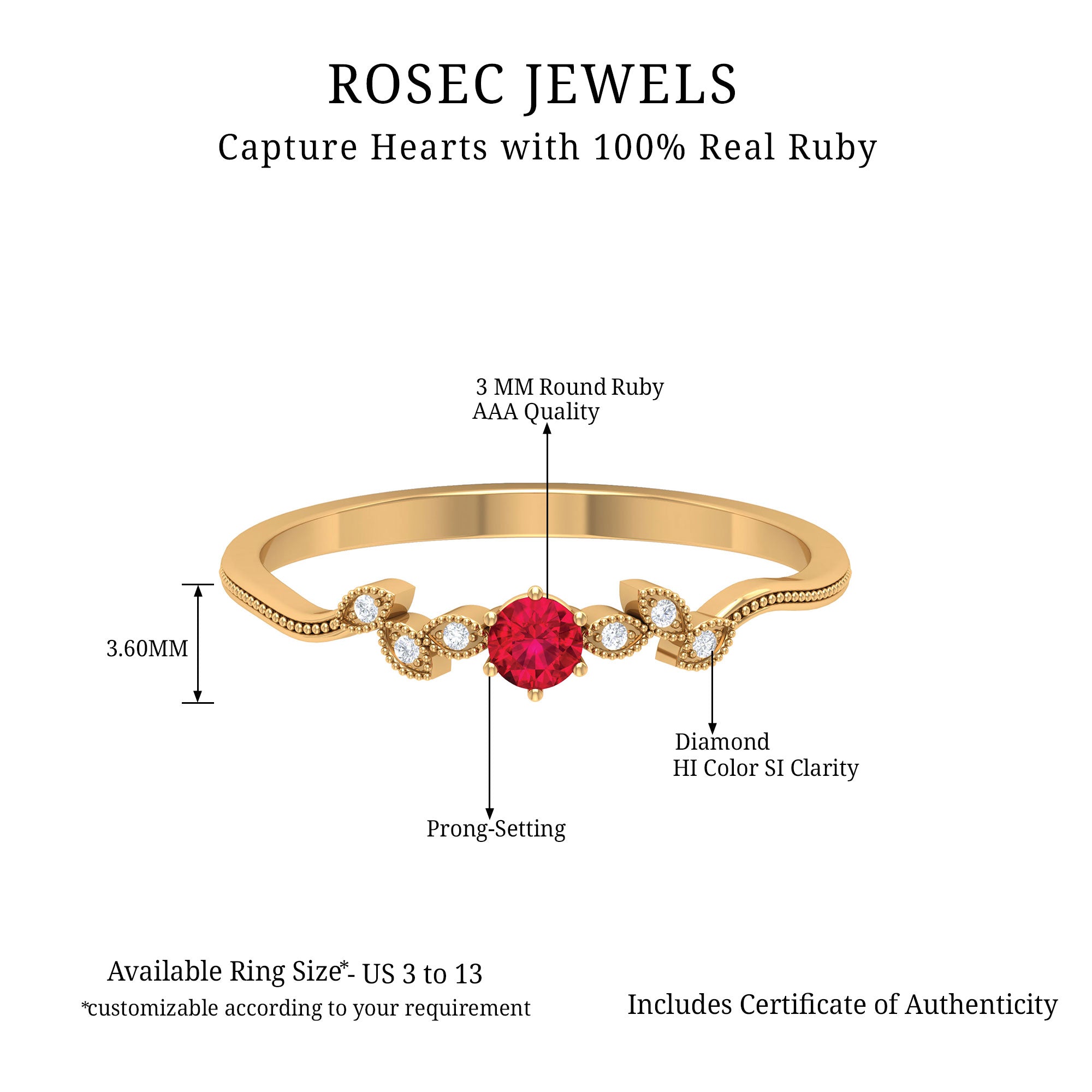 Certified Ruby and Diamond Leaf Branch Promise Ring Ruby - ( AAA ) - Quality - Rosec Jewels