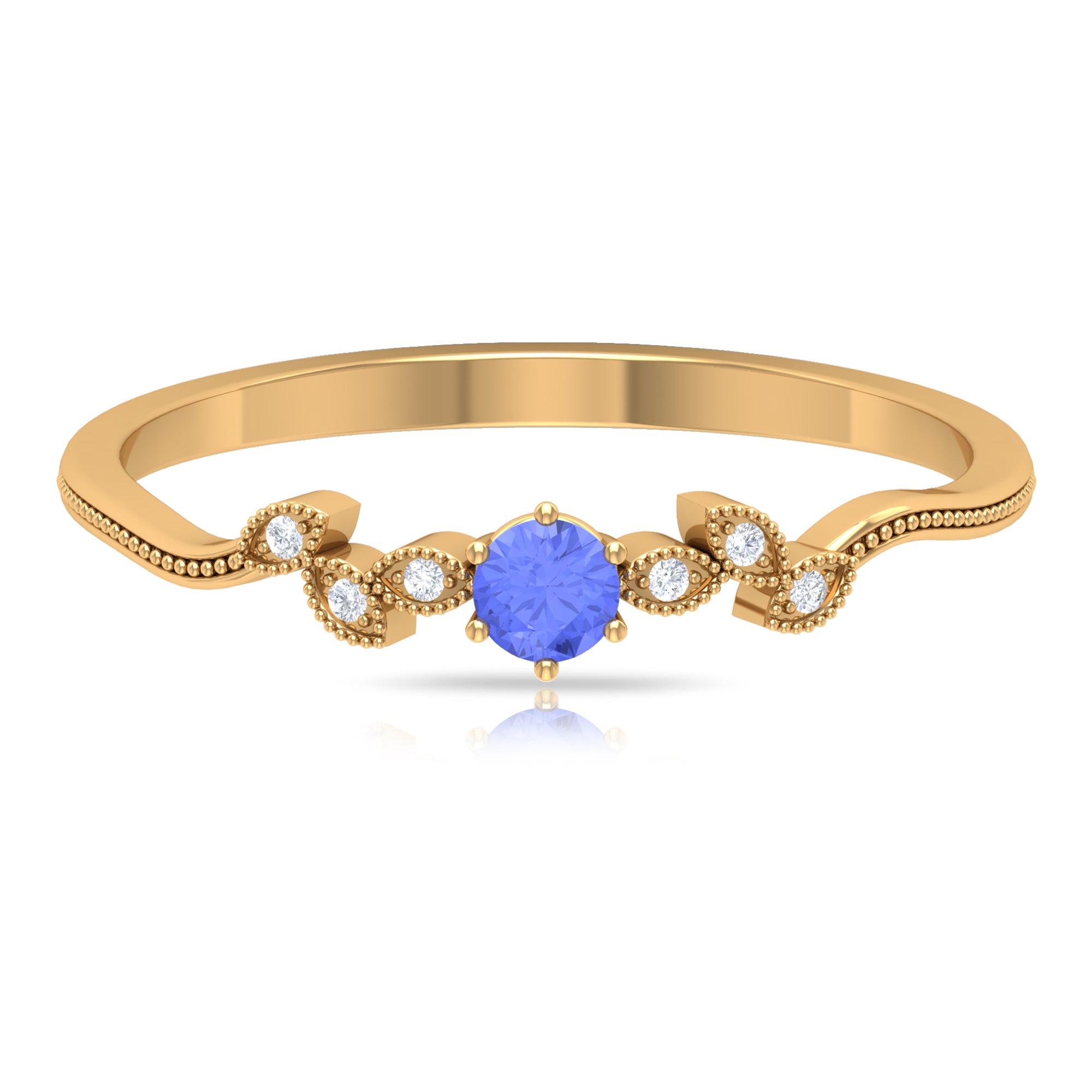 Real Tanzanite and Diamond Leaf Branch Promise Ring Tanzanite - ( AAA ) - Quality - Rosec Jewels