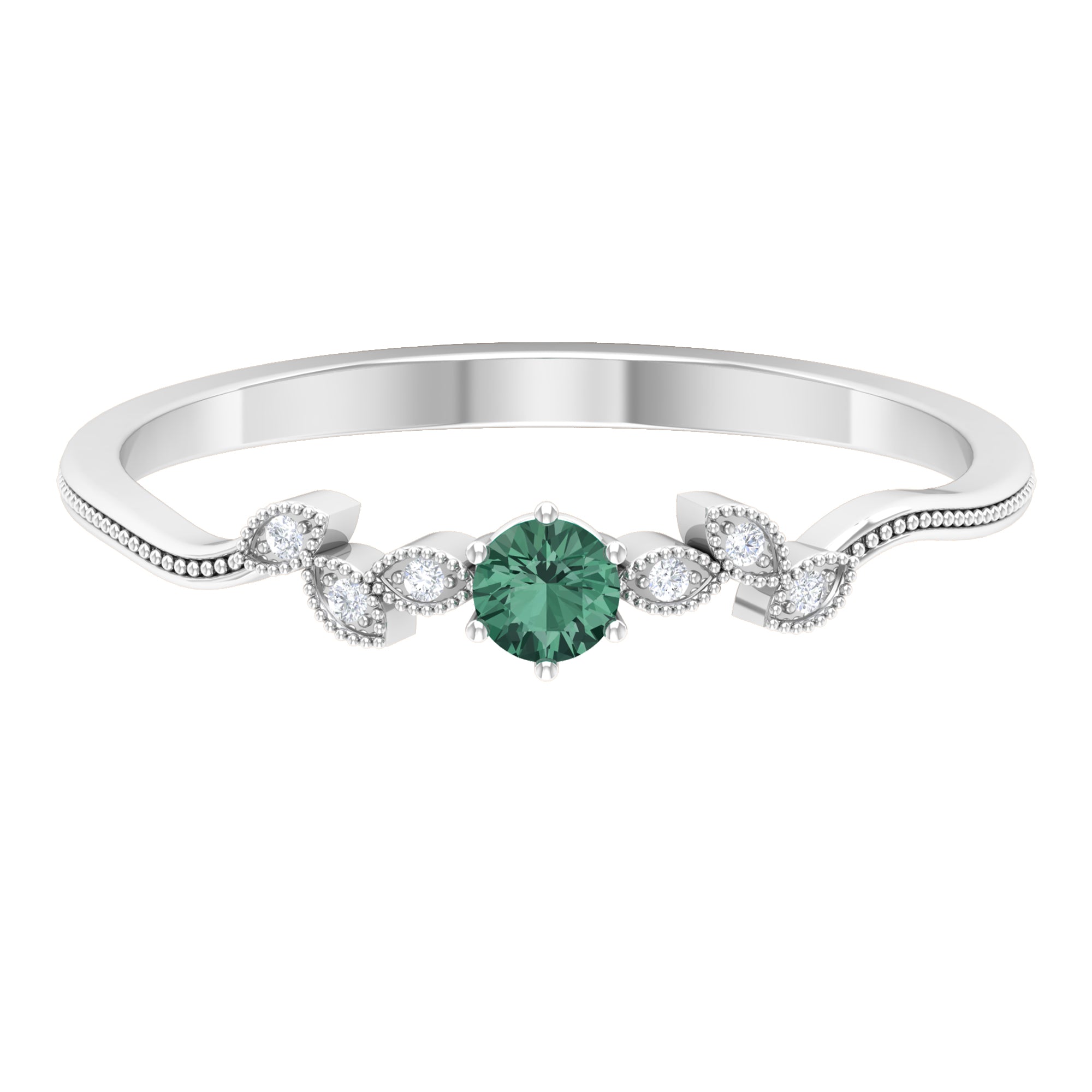 Minimal Green Sapphire and Diamond Leaf Promise Ring Green Sapphire - ( AAA ) - Quality - Rosec Jewels