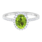 Oval Peridot Halo Engagement Ring with Diamond Peridot - ( AAA ) - Quality - Rosec Jewels