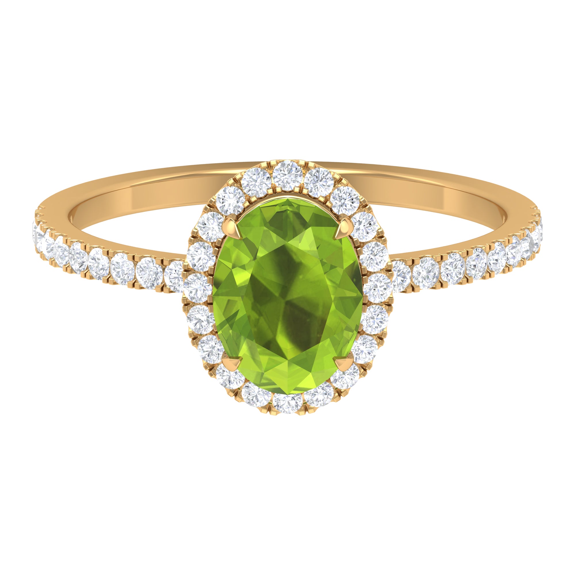 Oval Peridot Halo Engagement Ring with Diamond Peridot - ( AAA ) - Quality - Rosec Jewels