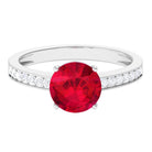 Lab Grown Ruby Simple Solitaire Engagement Ring with Diamond Lab Created Ruby - ( AAAA ) - Quality - Rosec Jewels