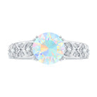 2 CT Vintage Style Solitaire Ethiopian Opal Flower Ring with Diamond Ethiopian Opal - ( AAA ) - Quality - Rosec Jewels