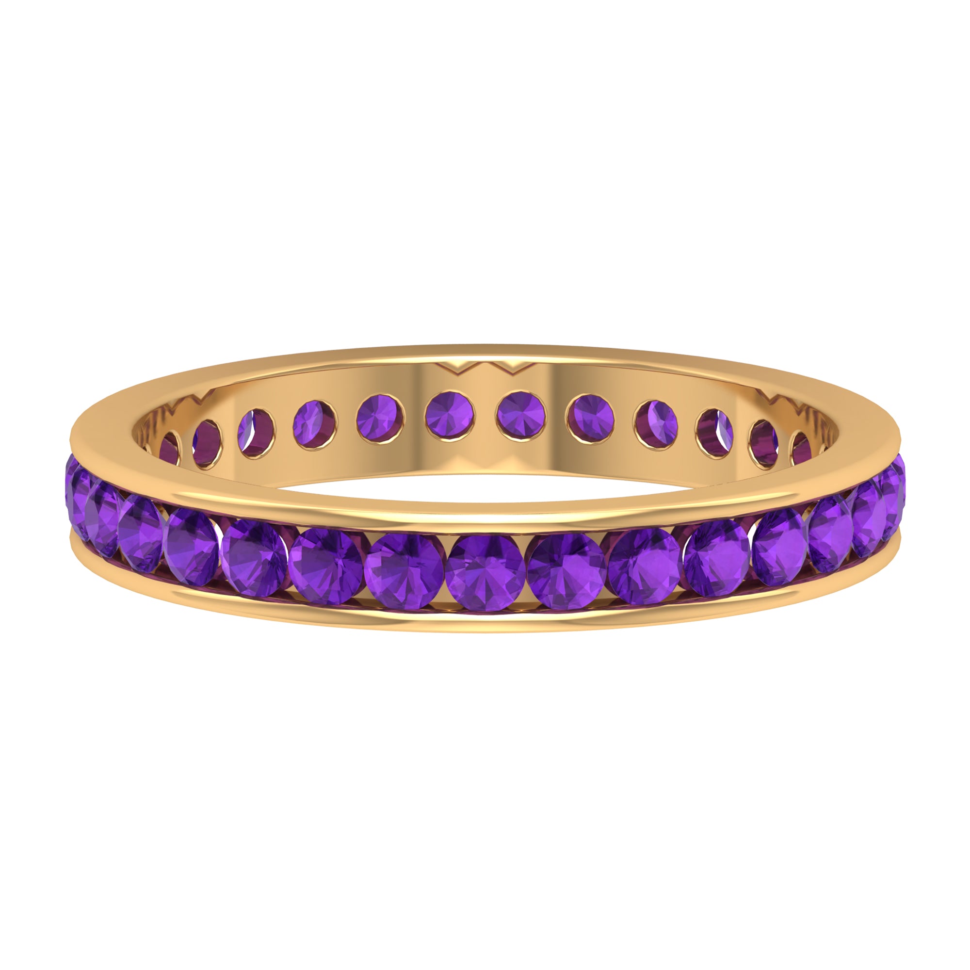 Round Shape Amethyst Eternity Ring in Channel Setting Amethyst - ( AAA ) - Quality - Rosec Jewels