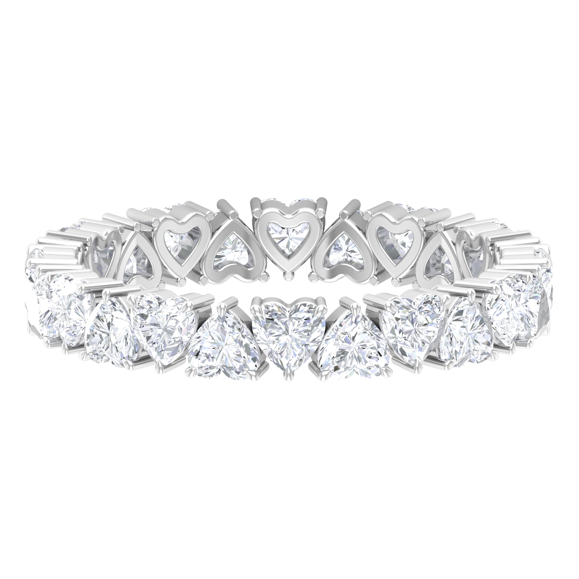 Claw Set Certified Moissanite Heart Eternity Band Ring in Gold Moissanite - ( D-VS1 ) - Color and Clarity - Rosec Jewels