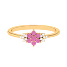 Pink Sapphire Flower Cluster Promise Ring with Diamond Pink Sapphire - ( AAA ) - Quality - Rosec Jewels