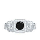 3/4 CT Black Onyx and Diamond Art Deco Engagement Ring with Milgrain Details Black Onyx - ( AAA ) - Quality - Rosec Jewels