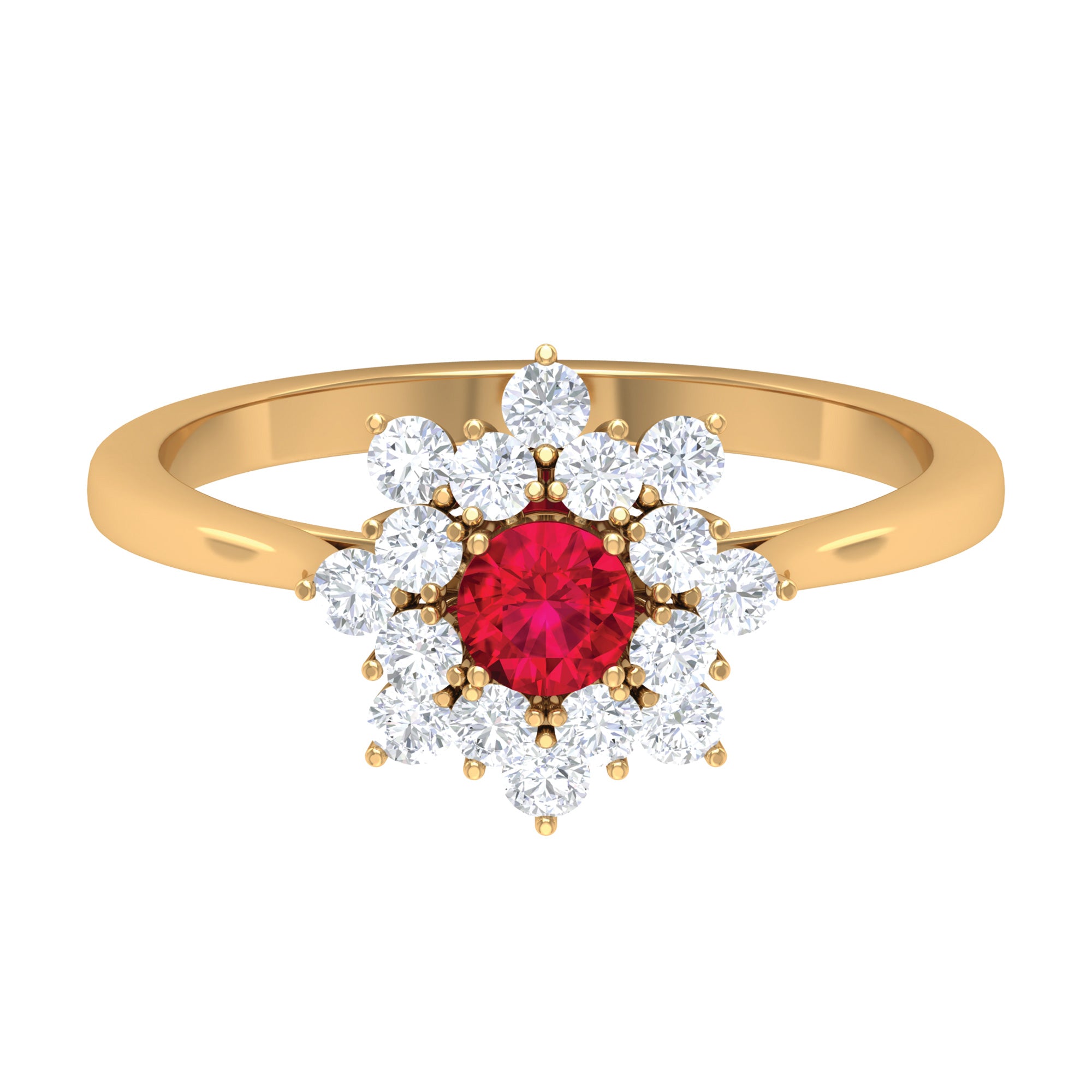 Lab Grown Ruby and Diamond Flower Cluster Engagement Ring Lab Created Ruby - ( AAAA ) - Quality - Rosec Jewels