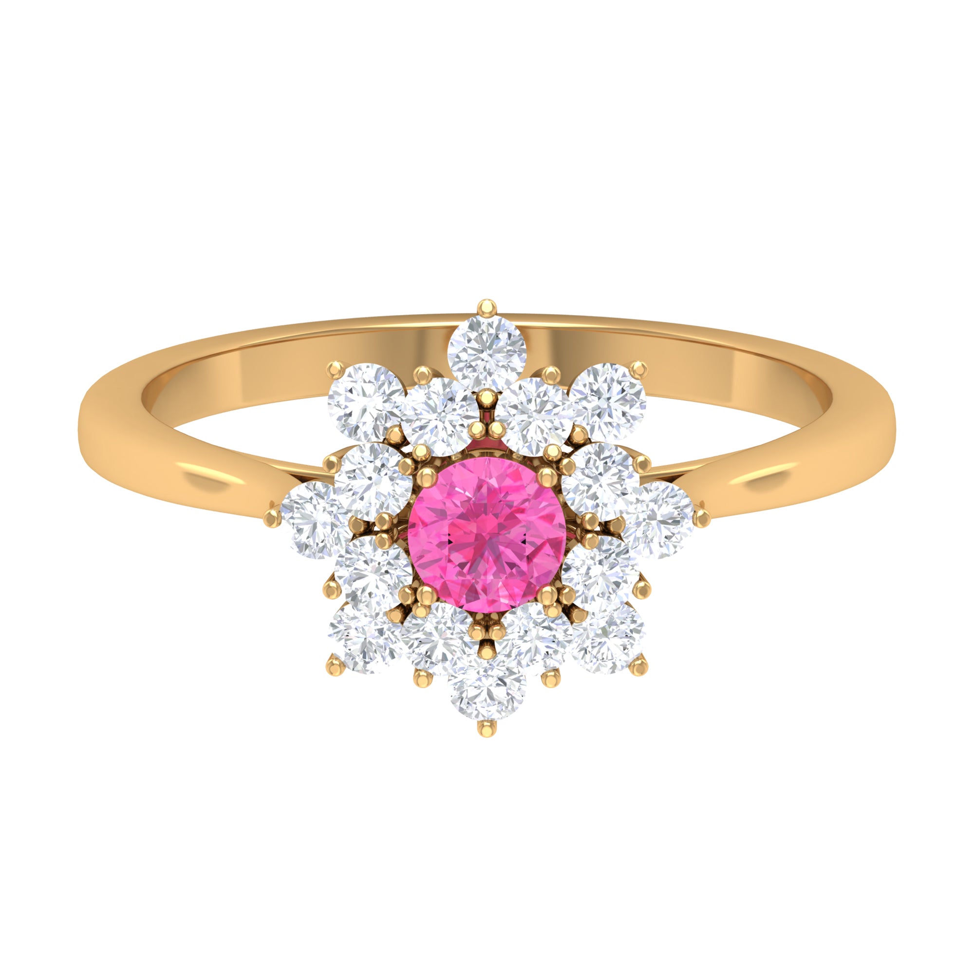 1 CT Pink Sapphire and Diamond Cluster Engagement Ring in Prong Setting Pink Sapphire - ( AAA ) - Quality - Rosec Jewels