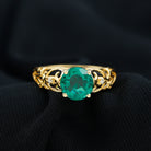 Antique Style Lab Grown Emerald and Diamond Solitaire Ring Lab Created Emerald - ( AAAA ) - Quality - Rosec Jewels