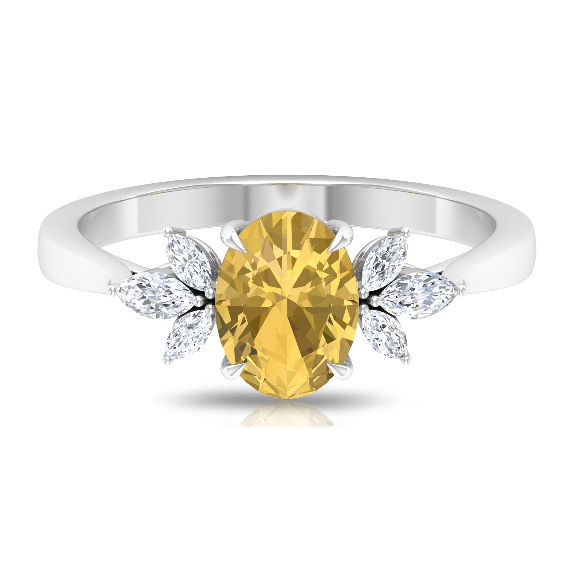 Claw Set Oval Citrine Solitaire Ring with Marquise Diamond Trio Citrine - ( AAA ) - Quality - Rosec Jewels