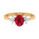 Claw Set Oval Created Ruby Solitaire Ring with Marquise Diamond Trio Lab Created Ruby - ( AAAA ) - Quality - Rosec Jewels