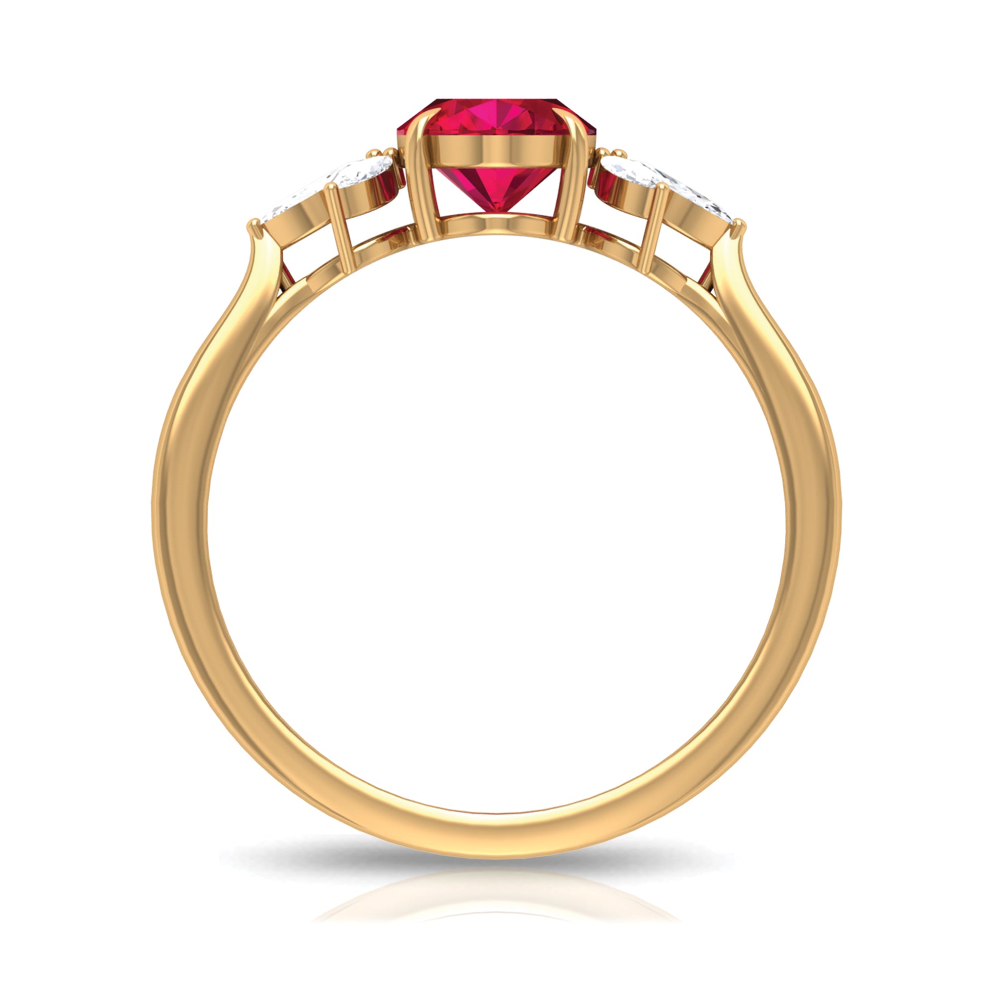 Claw Set Oval Created Ruby Solitaire Ring with Marquise Diamond Trio Lab Created Ruby - ( AAAA ) - Quality - Rosec Jewels