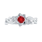 Flower Inspired Created Ruby and Diamond Engagement Ring Lab Created Ruby - ( AAAA ) - Quality - Rosec Jewels