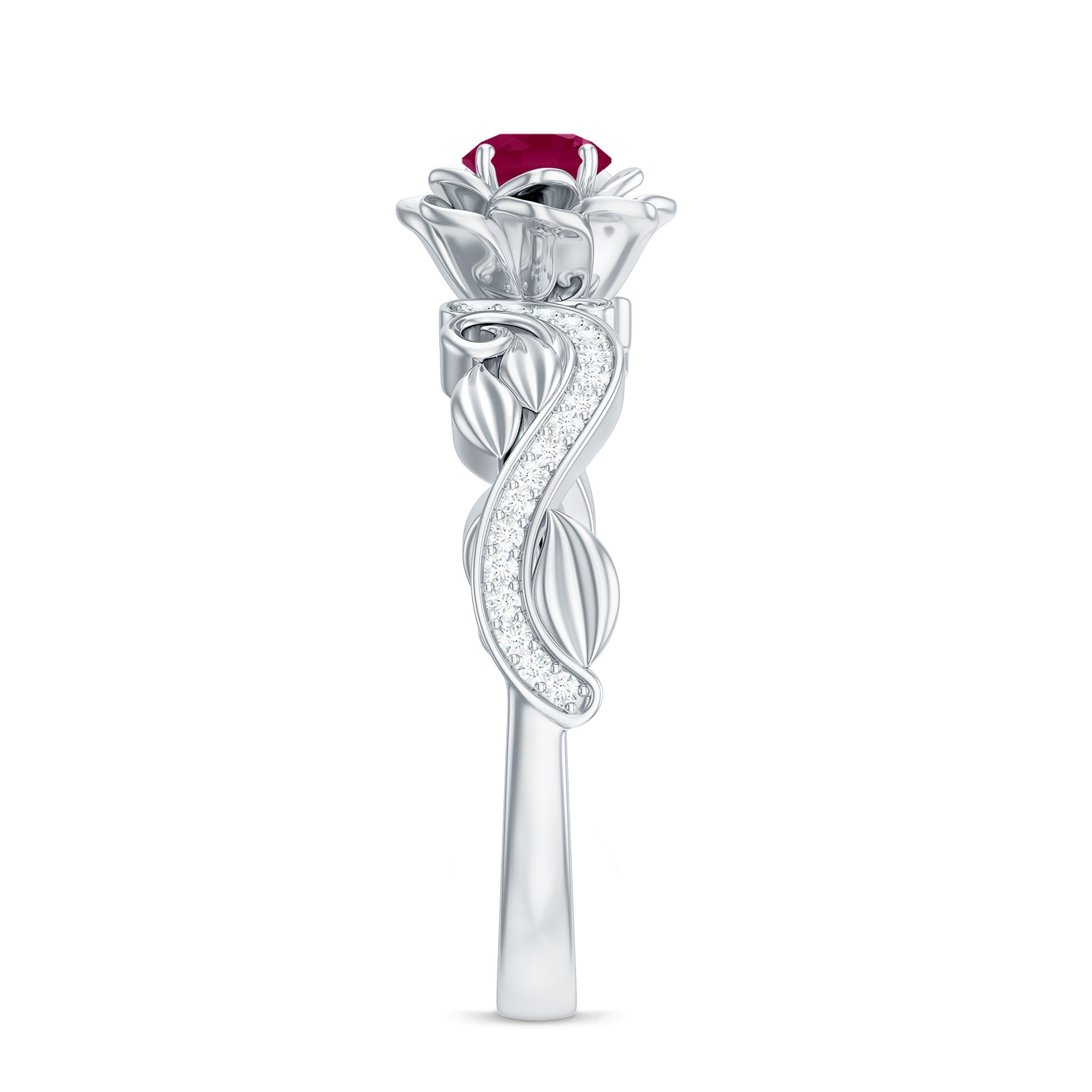 Flower Inspired Ruby and Diamond Engagement Ring Ruby - ( AAA ) - Quality - Rosec Jewels