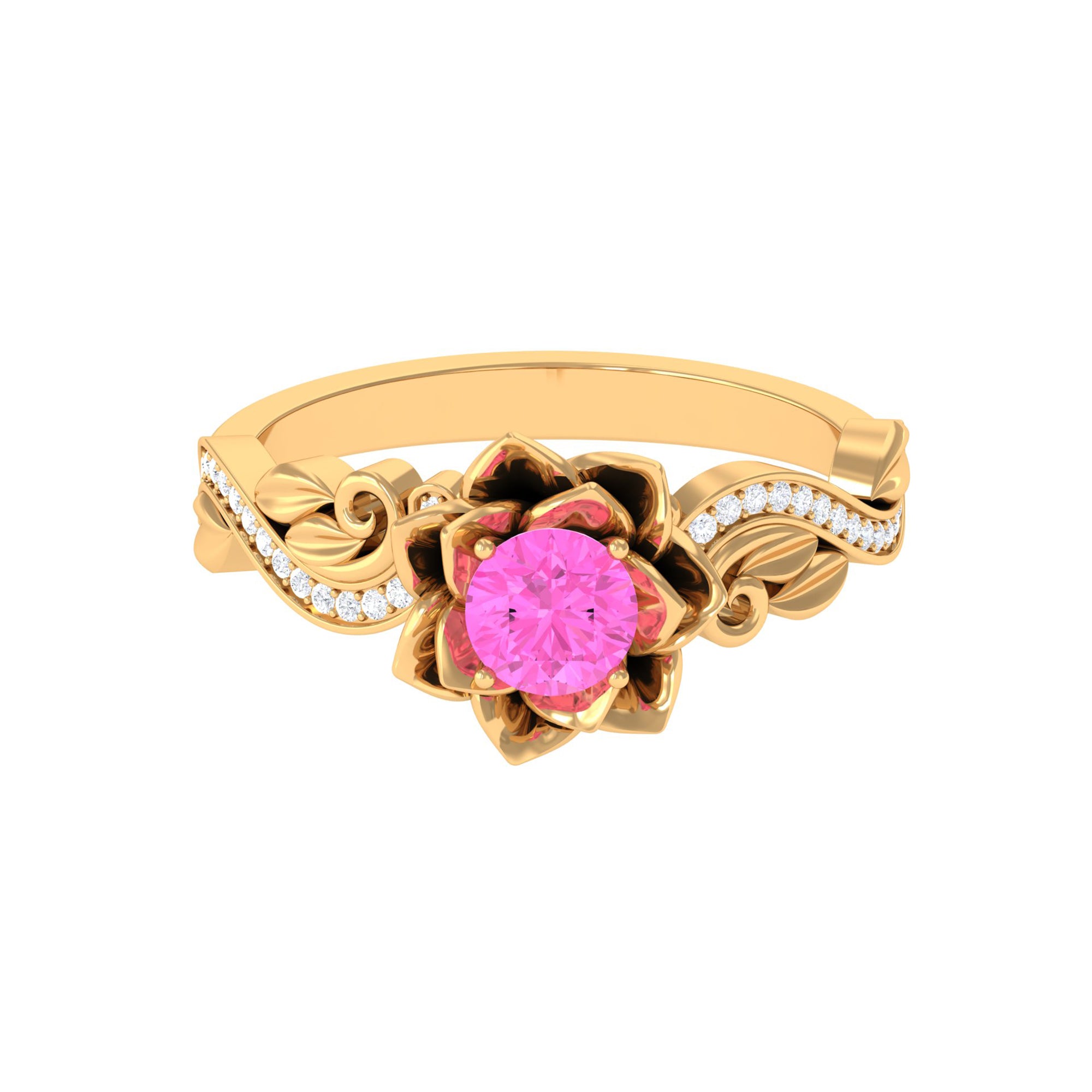 Flower Inspired Pink Sapphire and Diamond Engagement Ring Pink Sapphire - ( AAA ) - Quality - Rosec Jewels