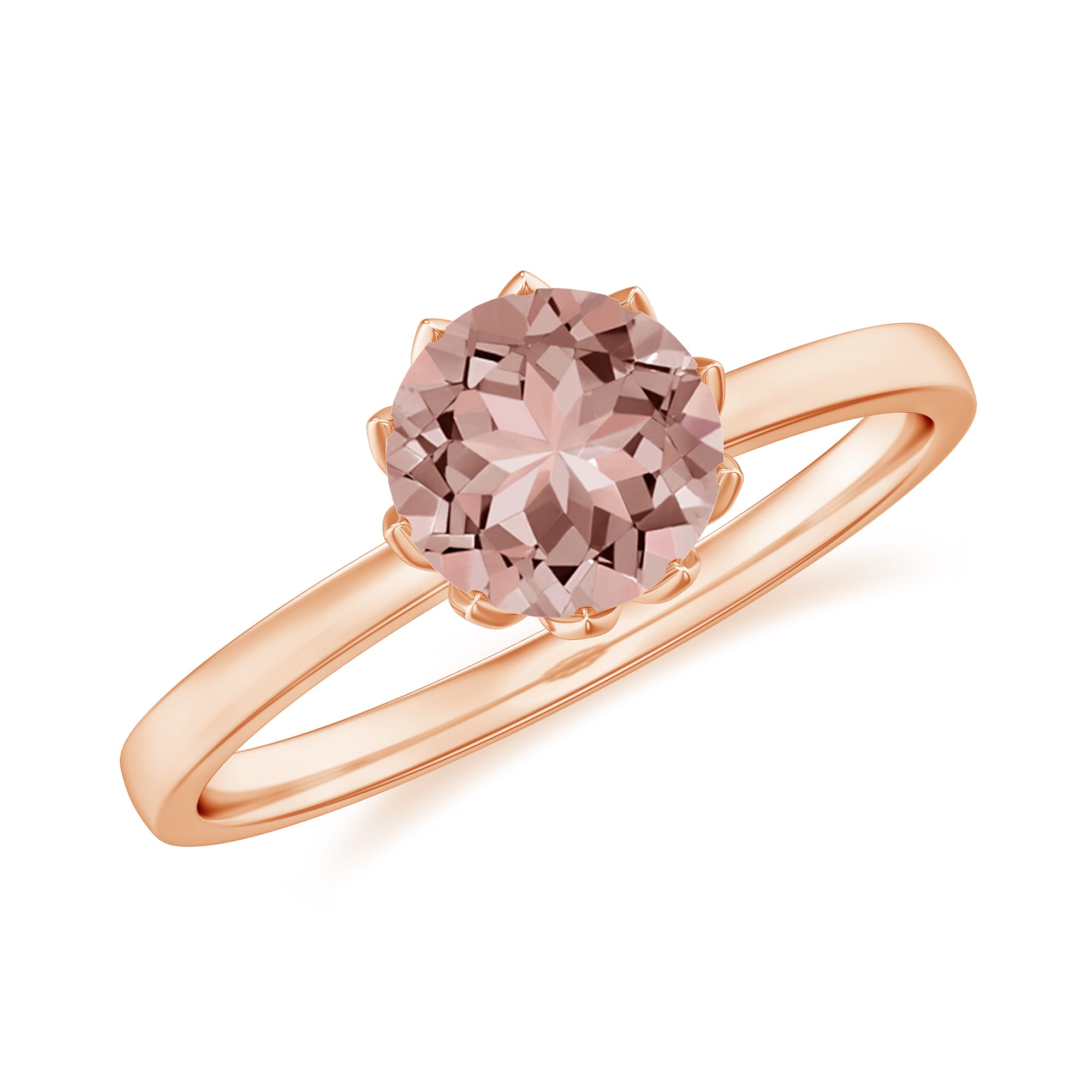 6 MM Round Morganite Solitaire Ring in Lotus Basket Setting Morganite - ( AAA ) - Quality - Rosec Jewels