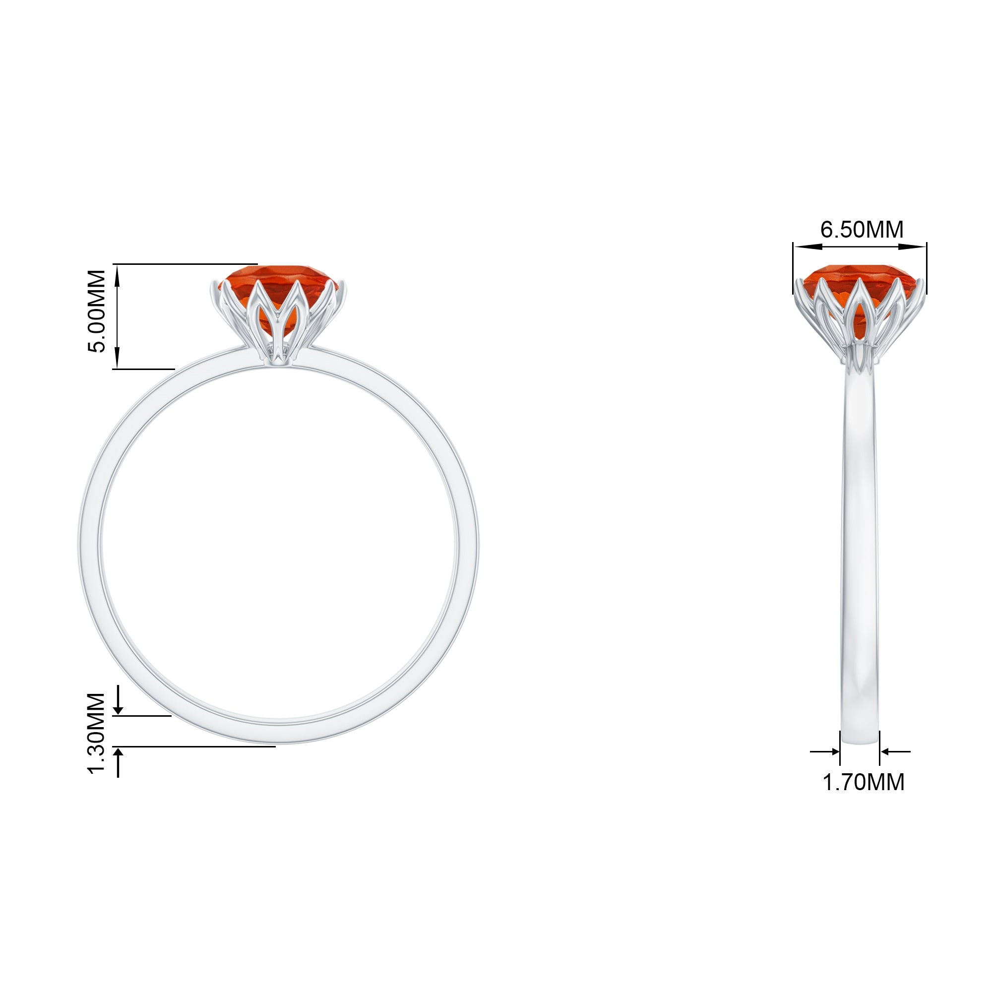 6 MM Round Fire Opal Solitaire Ring in Lotus Basket Setting Fire Opal - ( AAA ) - Quality - Rosec Jewels