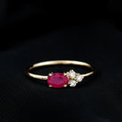 Oval Cut Ruby Promise Ring with Diamond Trio Ruby - ( AAA ) - Quality - Rosec Jewels