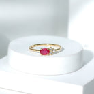 Oval Cut Ruby Promise Ring with Diamond Trio Ruby - ( AAA ) - Quality - Rosec Jewels