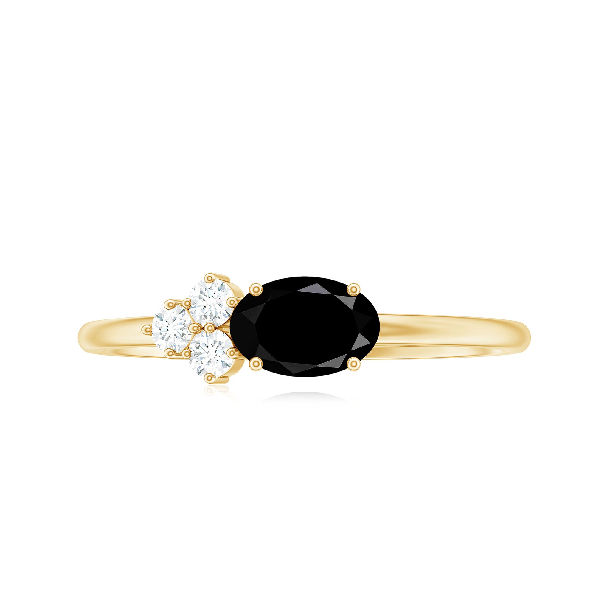 Oval Cut Created Black Diamond Minimal Ring with Diamond Trio Lab Created Black Diamond - ( AAAA ) - Quality - Rosec Jewels