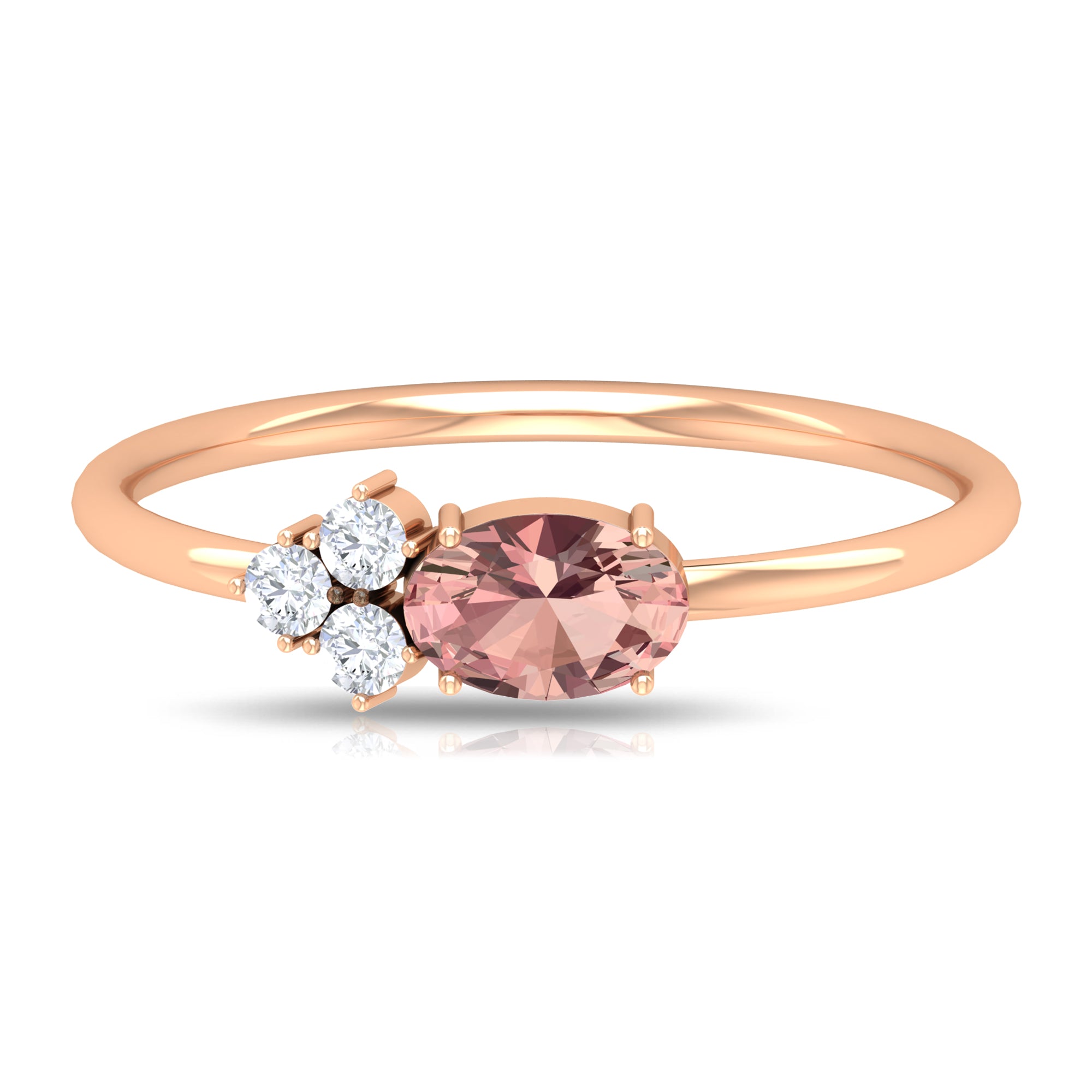 1/2 CT Oval Cut Morganite Promise Ring with Diamond Trio Morganite - ( AAA ) - Quality - Rosec Jewels