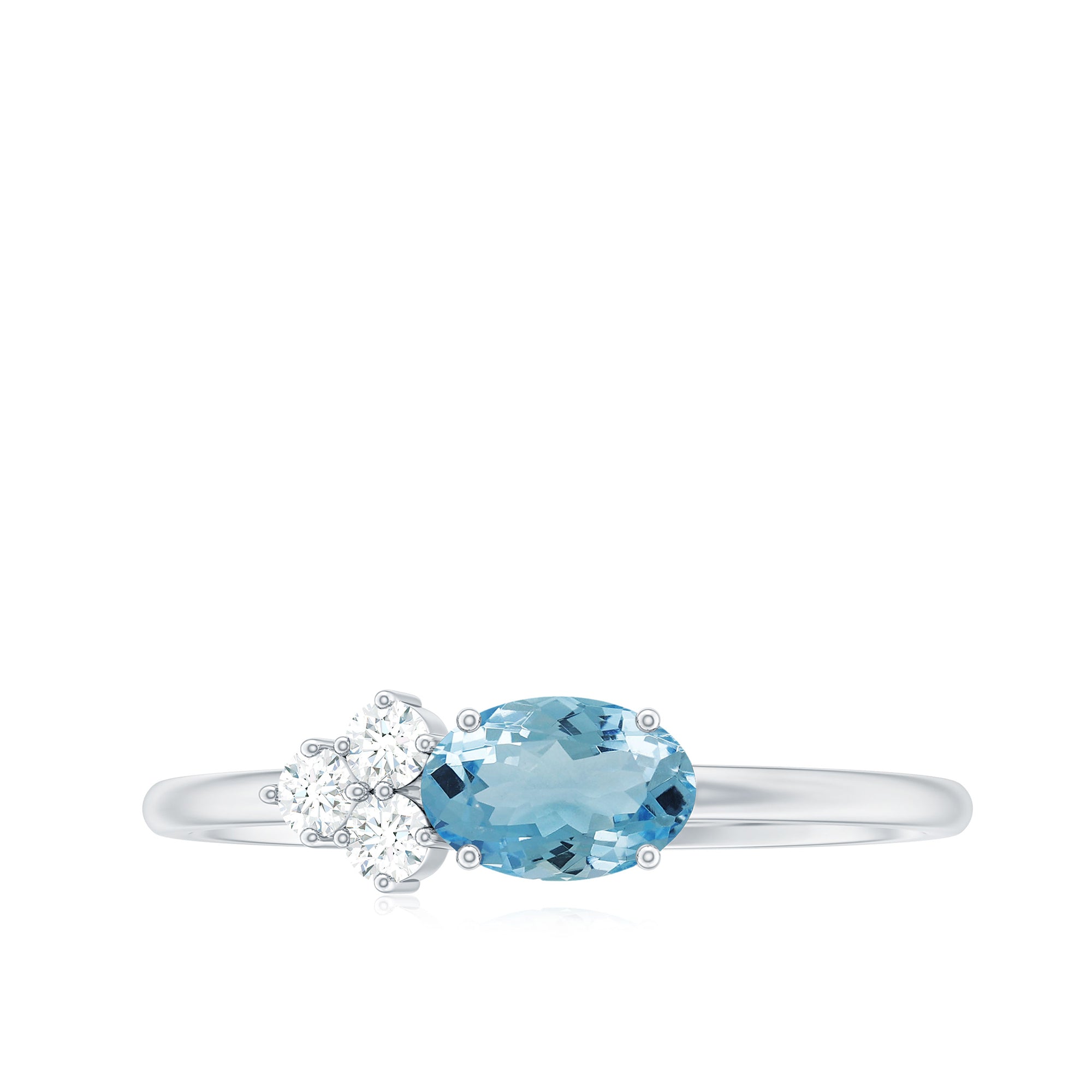 1/2 CT Oval Cut Aquamarine Promise Ring with Diamond Trio Aquamarine - ( AAA ) - Quality - Rosec Jewels