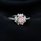 Round Morganite and Diamond Flower Engagement Ring Morganite - ( AAA ) - Quality - Rosec Jewels