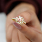 Round Morganite and Diamond Flower Engagement Ring Morganite - ( AAA ) - Quality - Rosec Jewels