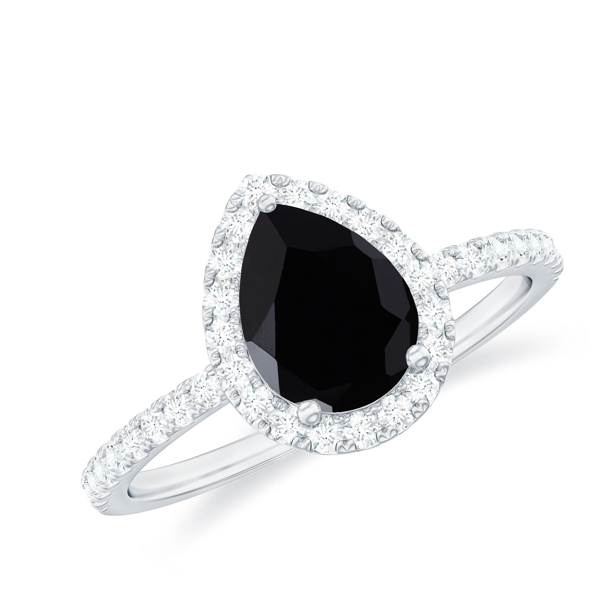 Created Black Diamond and Diamond Halo Engagement Ring Lab Created Black Diamond AAAA Quality 92.5 Sterling Silver