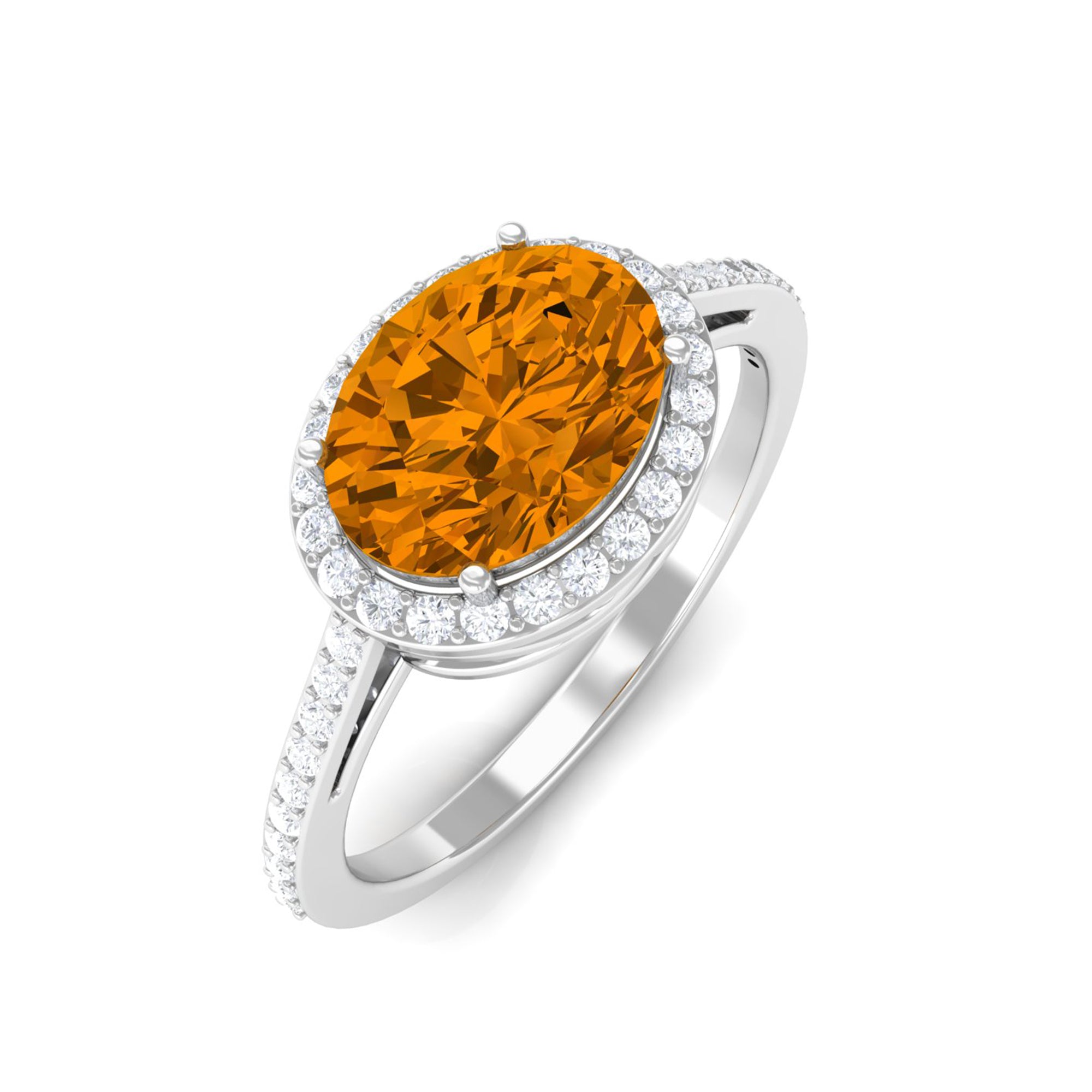 Oval Cut Citrine East West Engagement Ring with Diamond Halo Citrine - ( AAA ) - Quality - Rosec Jewels