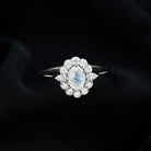 Natural Moonstone Statement Ring With Moissanite Halo Moonstone - ( AAA ) - Quality - Rosec Jewels