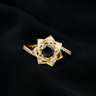 Black Onyx and Diamond Flower Engagement Ring with Bypass Shank Black Onyx - ( AAA ) - Quality - Rosec Jewels