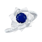 Real Blue Sapphire and Diamond Flower Ring with Bypass Shank Blue Sapphire - ( AAA ) - Quality - Rosec Jewels