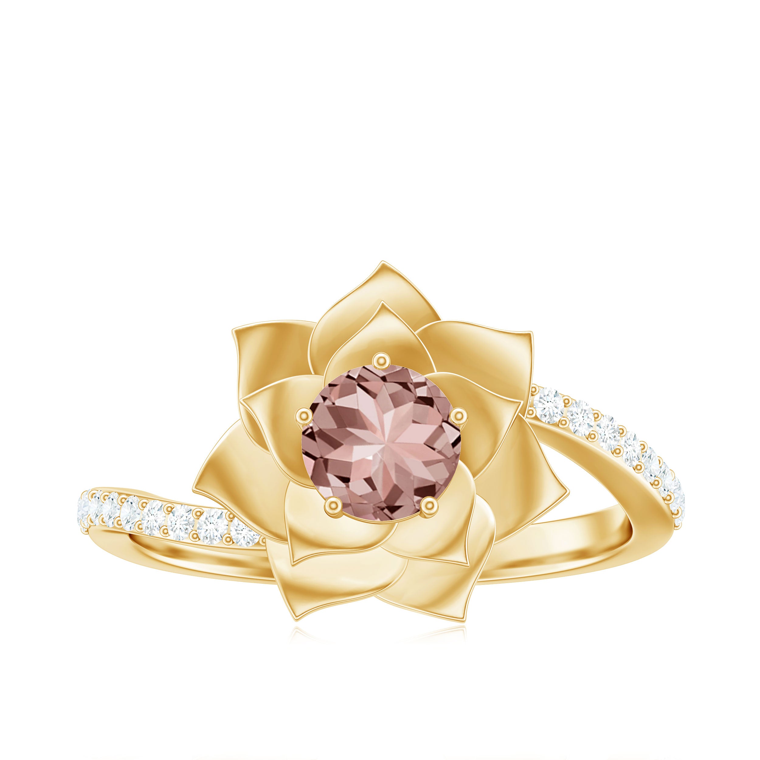 Nature Inspired Morganite Floral Ring with Diamond Morganite - ( AAA ) - Quality - Rosec Jewels