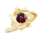 Real Rhodolite and Diamond Flower Ring with Bypass Shank Rhodolite - ( AAA ) - Quality - Rosec Jewels