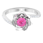 Pink Sapphire and Diamond Flower Engagement Ring with Bypass Shank Pink Sapphire - ( AAA ) - Quality - Rosec Jewels