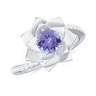 Real Tanzanite and Diamond Flower Ring in Bypass Shank Tanzanite - ( AAA ) - Quality - Rosec Jewels