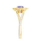 Real Tanzanite and Diamond Flower Ring in Bypass Shank Tanzanite - ( AAA ) - Quality - Rosec Jewels