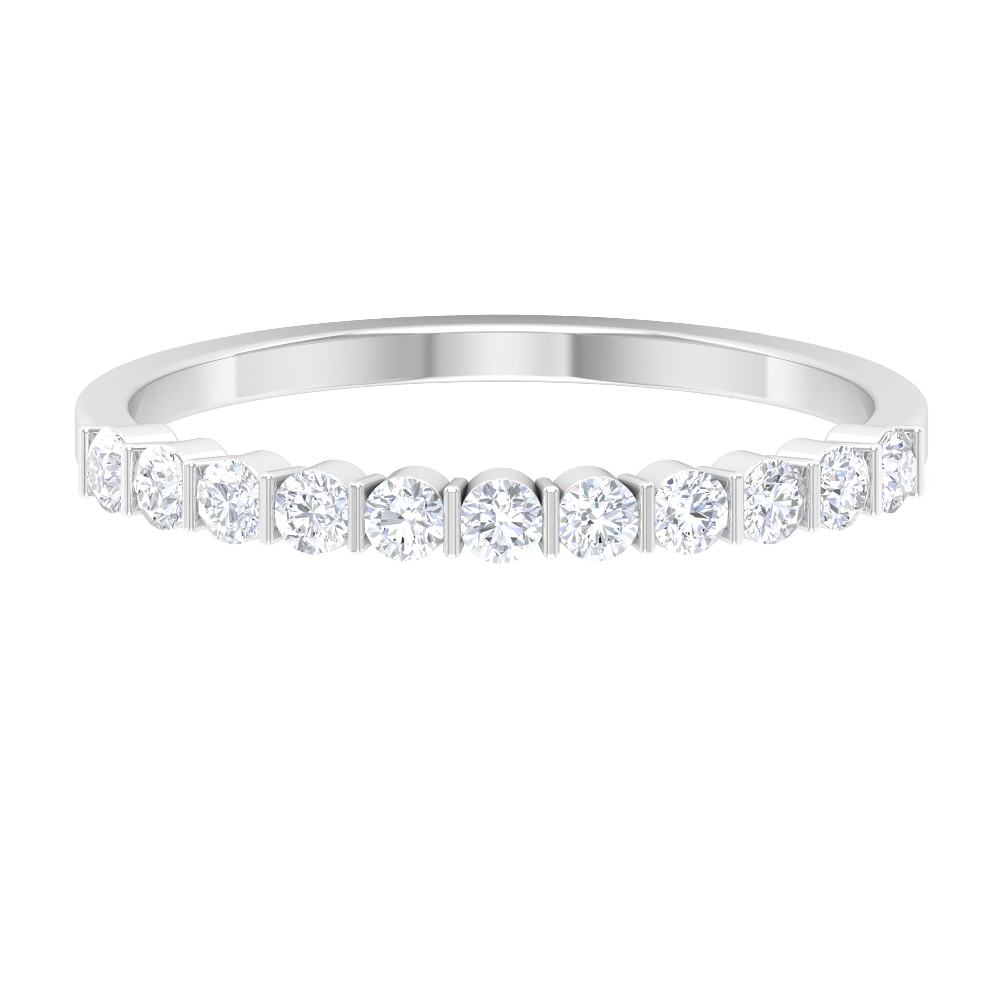 Minimal Moissanite Half Eternity Band Ring in Bar Setting Moissanite - ( D-VS1 ) - Color and Clarity - Rosec Jewels